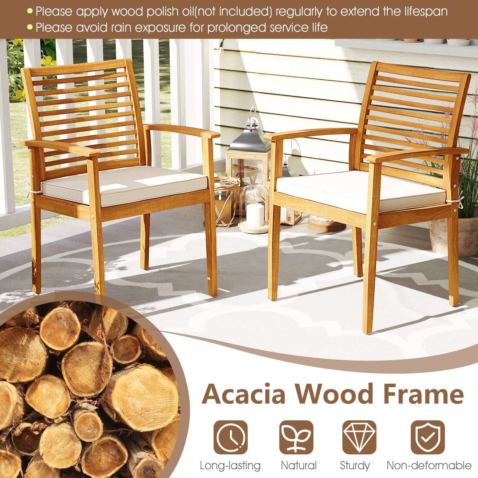 Acacia Wood 7-Piece Patio Dining Set, Natural Patio Dining Sets at Gallery Canada