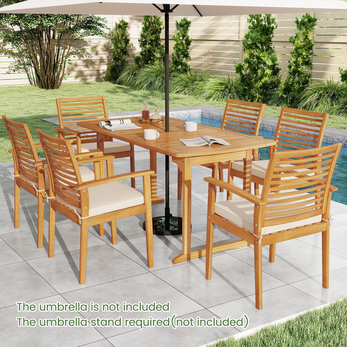 Acacia Wood 7-Piece Patio Dining Set, Natural Patio Dining Sets at Gallery Canada