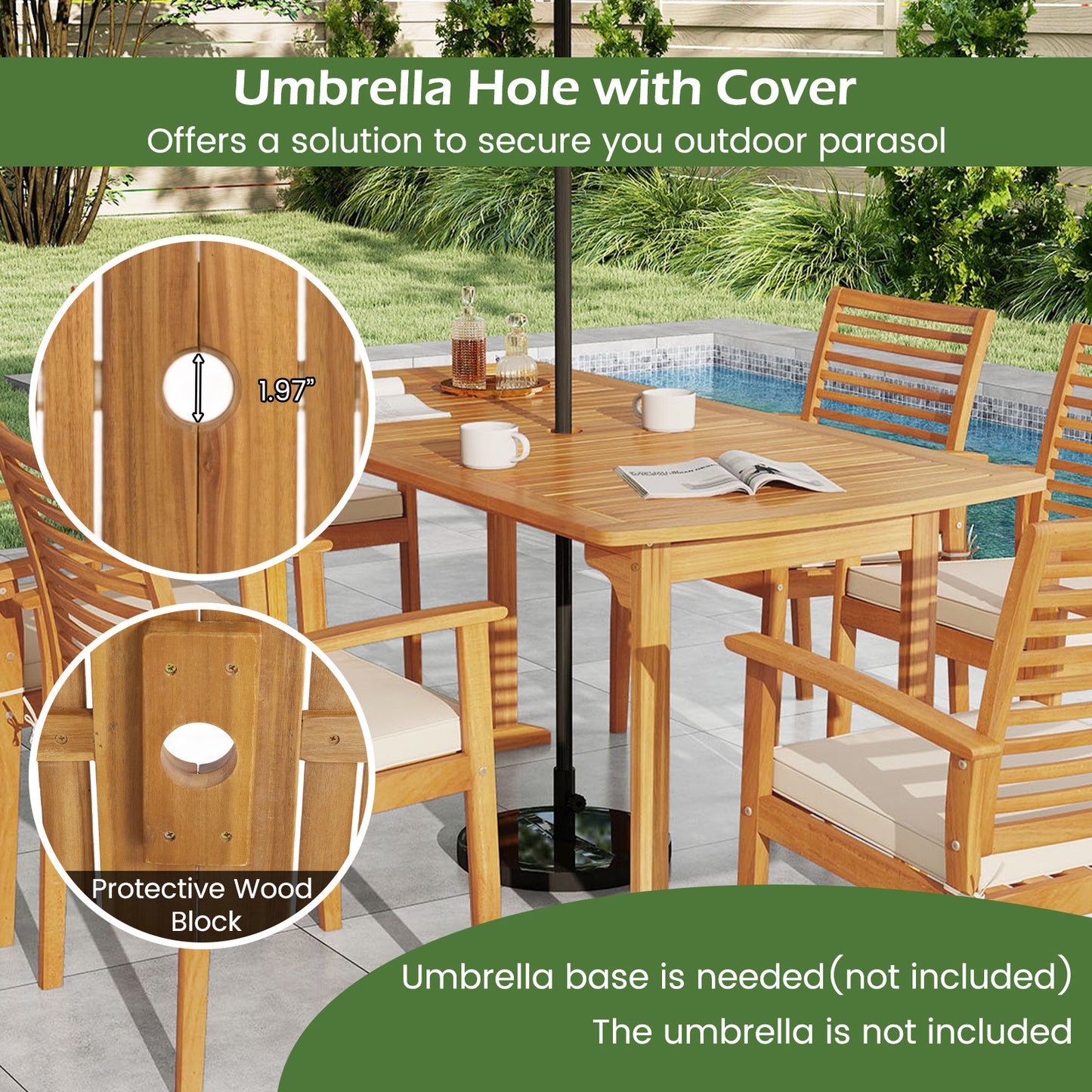 Acacia Wood 7-Piece Patio Dining Set, Natural Patio Dining Sets at Gallery Canada