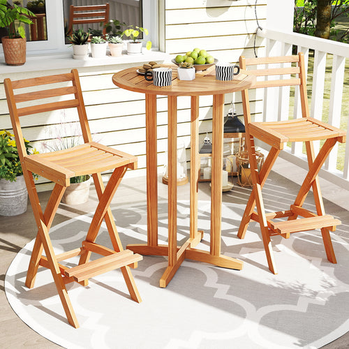 Acacia Wood Bar Height Chair with Backrest and Footrest for Backyard-1pcs