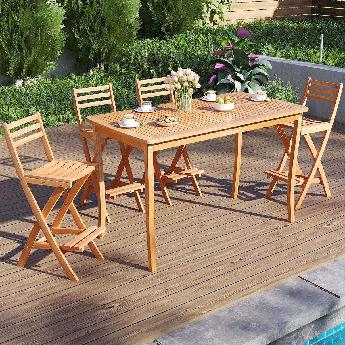 Acacia Wood Bar Height Chair Set of 2 Patio Bar Furniture at Gallery Canada
