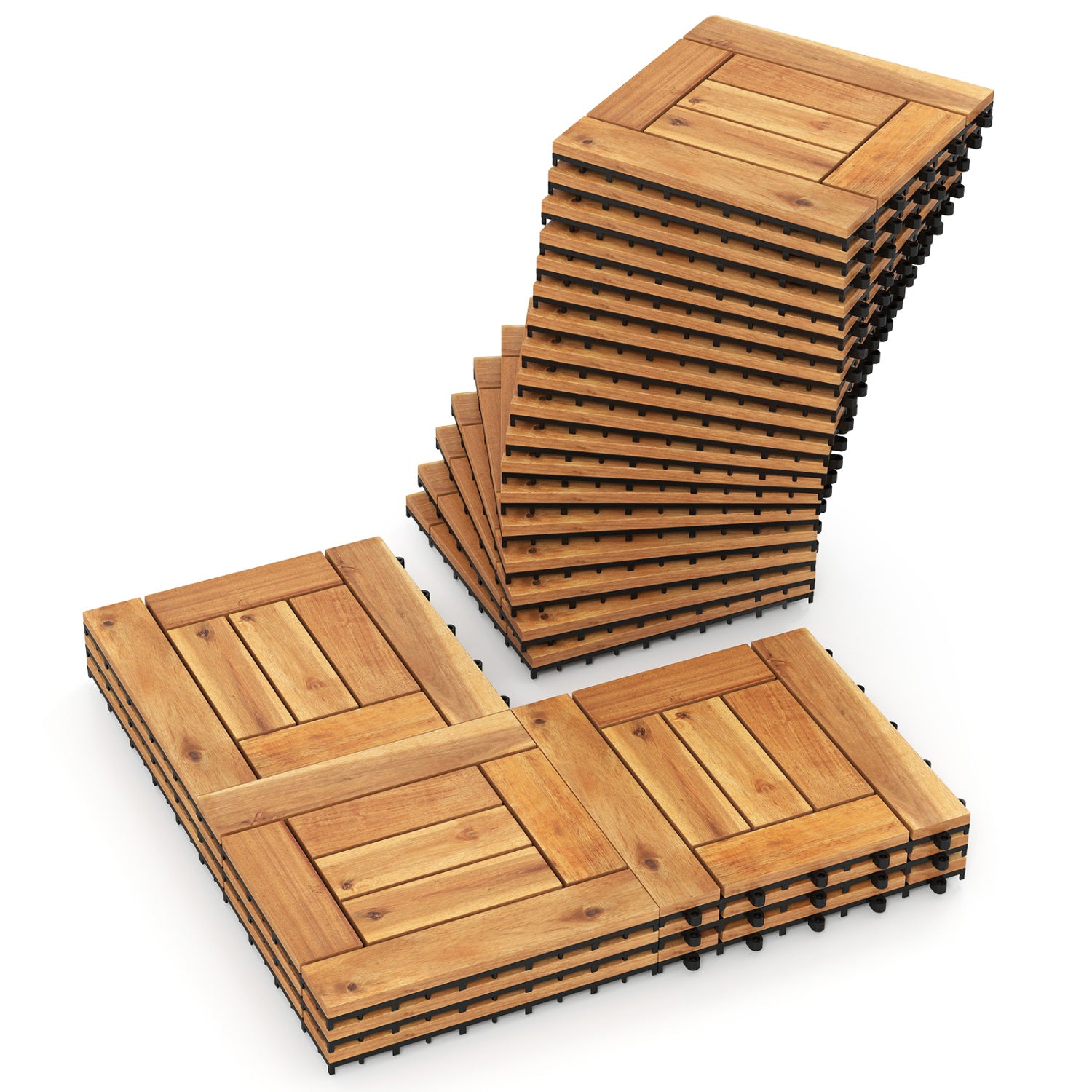 Acacia Wood Interlocking Deck Tiles for Patio Balcony Backyard Porch Poolside, Natural Decorative Fencing & Flooring Natural at Gallery Canada