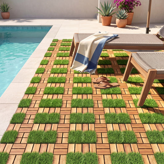 Acacia Wood Interlocking Deck Tiles, Artificial Grass, Natural Home Accessories Natural at Gallery Canada