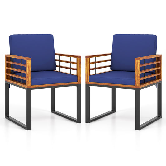 Acacia Wood Outdoor Dining Chairs, Set of 2, Navy Patio Dining Sets Navy at Gallery Canada