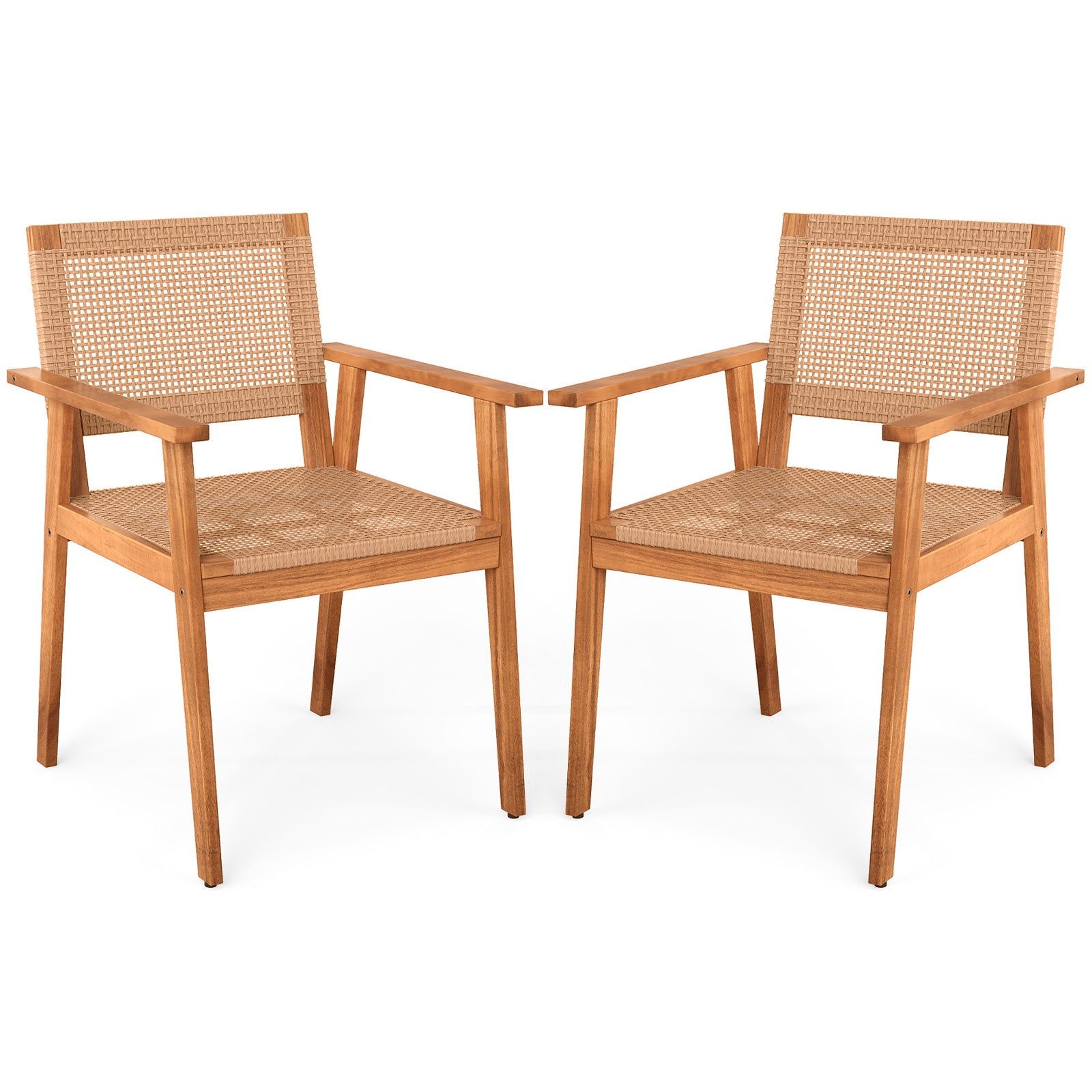 Acacia Wood Outdoor Dining Chairs Set of 2 PE Rattan Patio Chairs with Backrests and Armrests Patio Dining Chairs at Gallery Canada