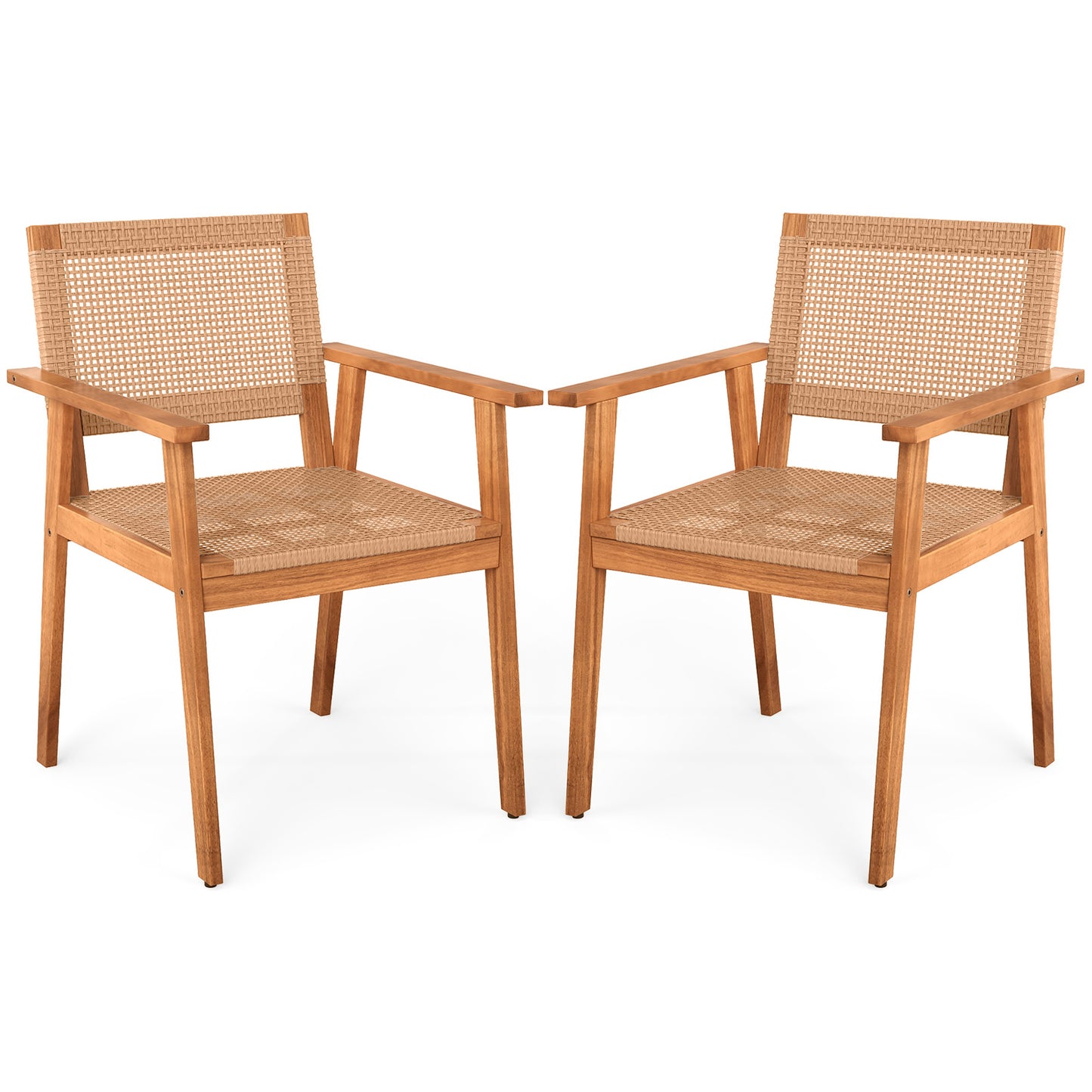 Acacia Wood Outdoor Dining Chairs Set of 2 PE Rattan Patio Chairs with Backrests and Armrests Patio Dining Chairs at Gallery Canada