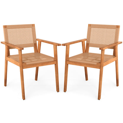 Acacia Wood Outdoor Dining Chairs Set of 2 PE Rattan Patio Chairs with Backrests and Armrests Patio Dining Chairs at Gallery Canada