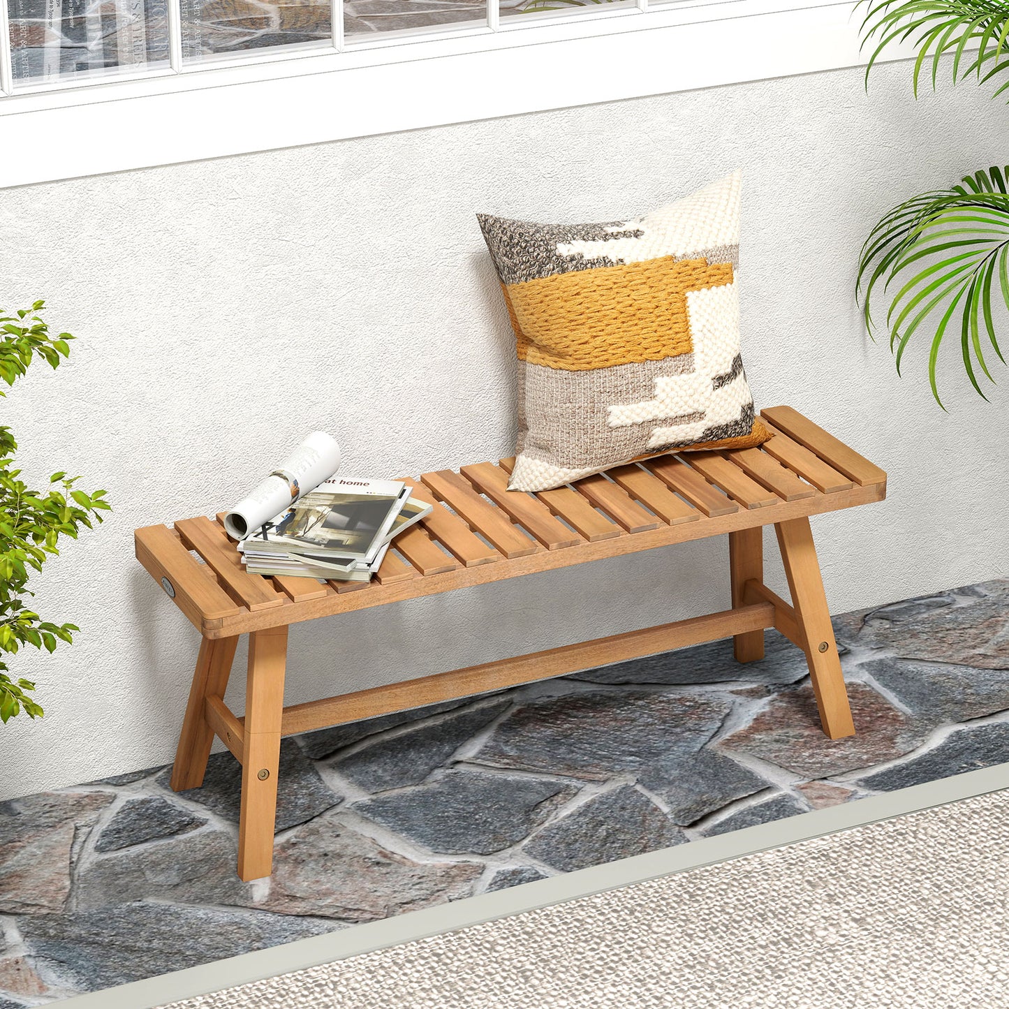 Acacia Wood Outdoor Garden Bench Set of 1/2 with Slatted Seat and 800 lbs Capacity-Set of 1 Outdoor Benches at Gallery Canada