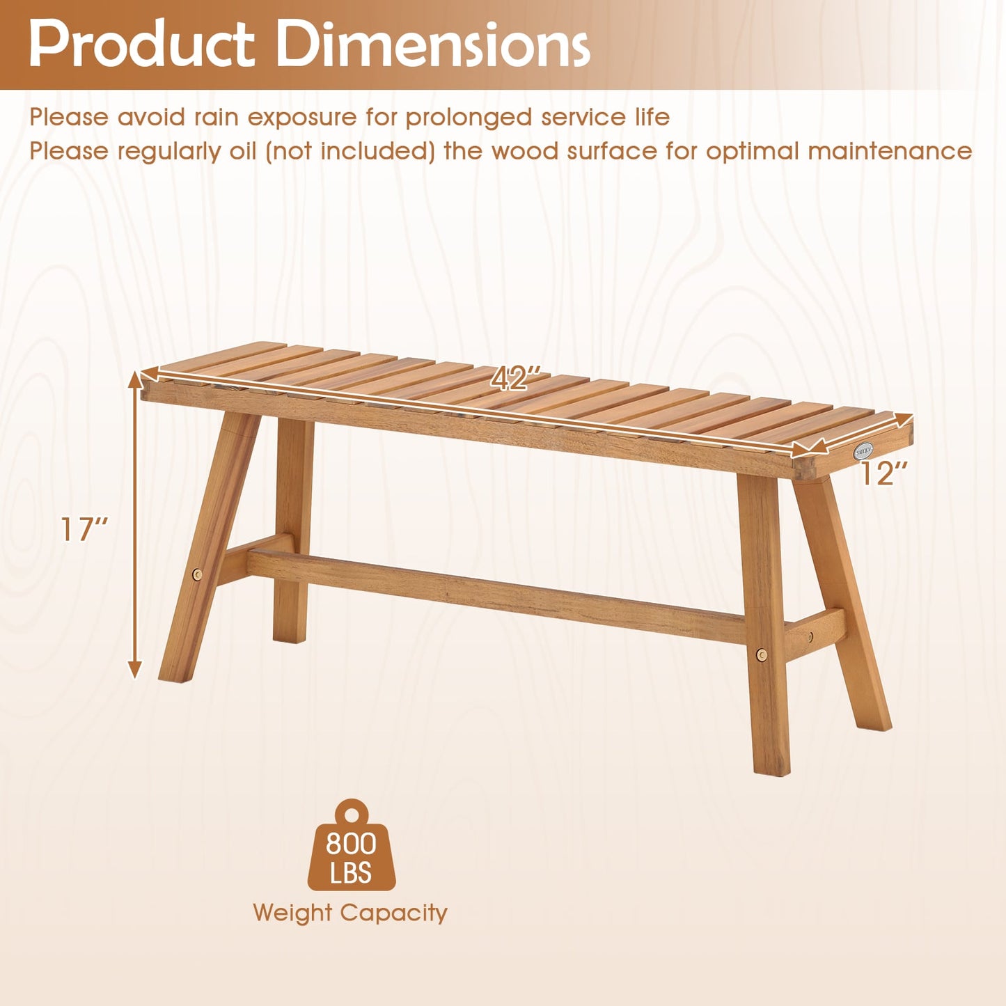 Acacia Wood Outdoor Garden Bench Set of 1/2 with Slatted Seat and 800 lbs Capacity-Set of 1 Outdoor Benches at Gallery Canada