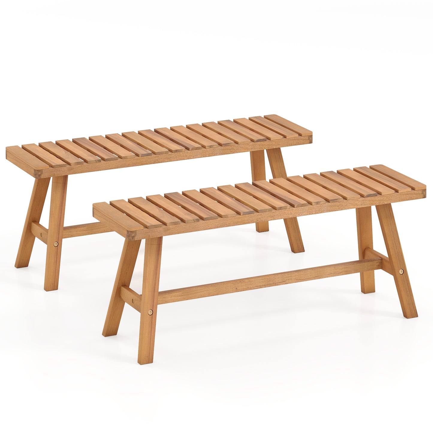 Acacia Wood Outdoor Garden Bench Set of 1/2 with Slatted Seat and 800 lbs Capacity-Set of 2 Outdoor Benches at Gallery Canada