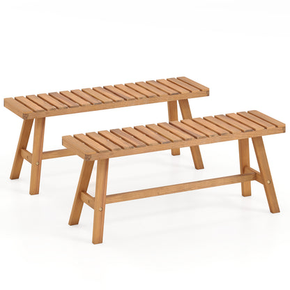 Acacia Wood Outdoor Garden Bench Set of 1/2 with Slatted Seat and 800 lbs Capacity-Set of 2 Outdoor Benches at Gallery Canada