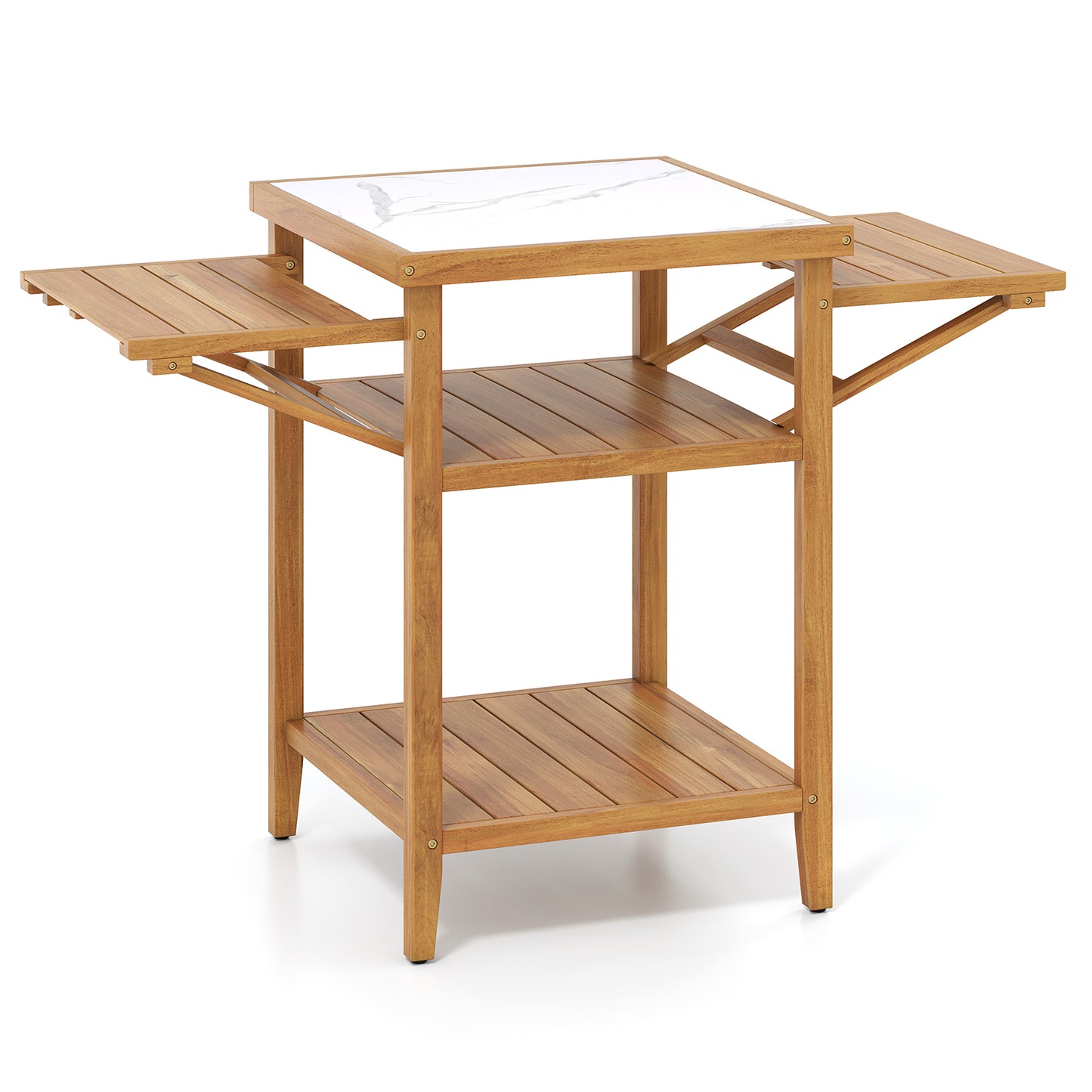 Acacia Wood Outdoor Grill Table, Faux Marble Top, Drop Leaf Panels, Natural Camping Furniture at Gallery Canada