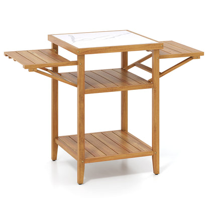 Acacia Wood Outdoor Grill Table, Faux Marble Top, Drop Leaf Panels, Natural Camping Furniture at Gallery Canada