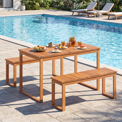 Acacia Wood Outdoor Garden Bench Set of 1/2 with Slatted Seat for Front Porch-Set of 1 Outdoor Benches at Gallery Canada