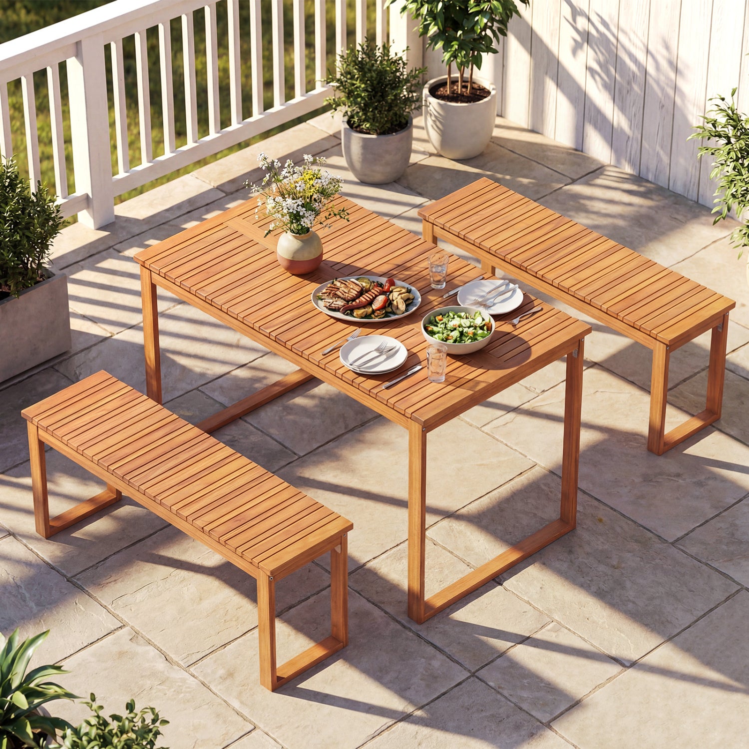 Acacia Wood Outdoor Garden Bench Set of 1/2 with Slatted Seat for Front Porch-Set of 1 Outdoor Benches at Gallery Canada