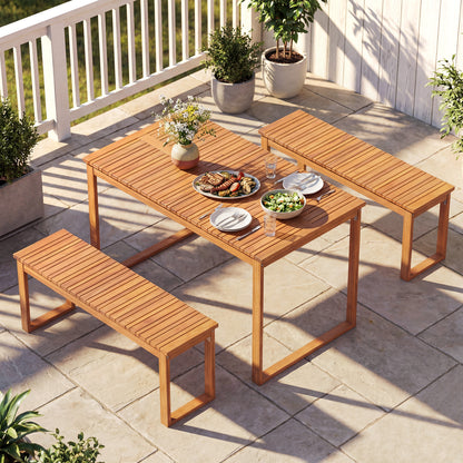 Acacia Wood Outdoor Garden Bench Set of 1/2 with Slatted Seat for Front Porch-Set of 1 Outdoor Benches at Gallery Canada