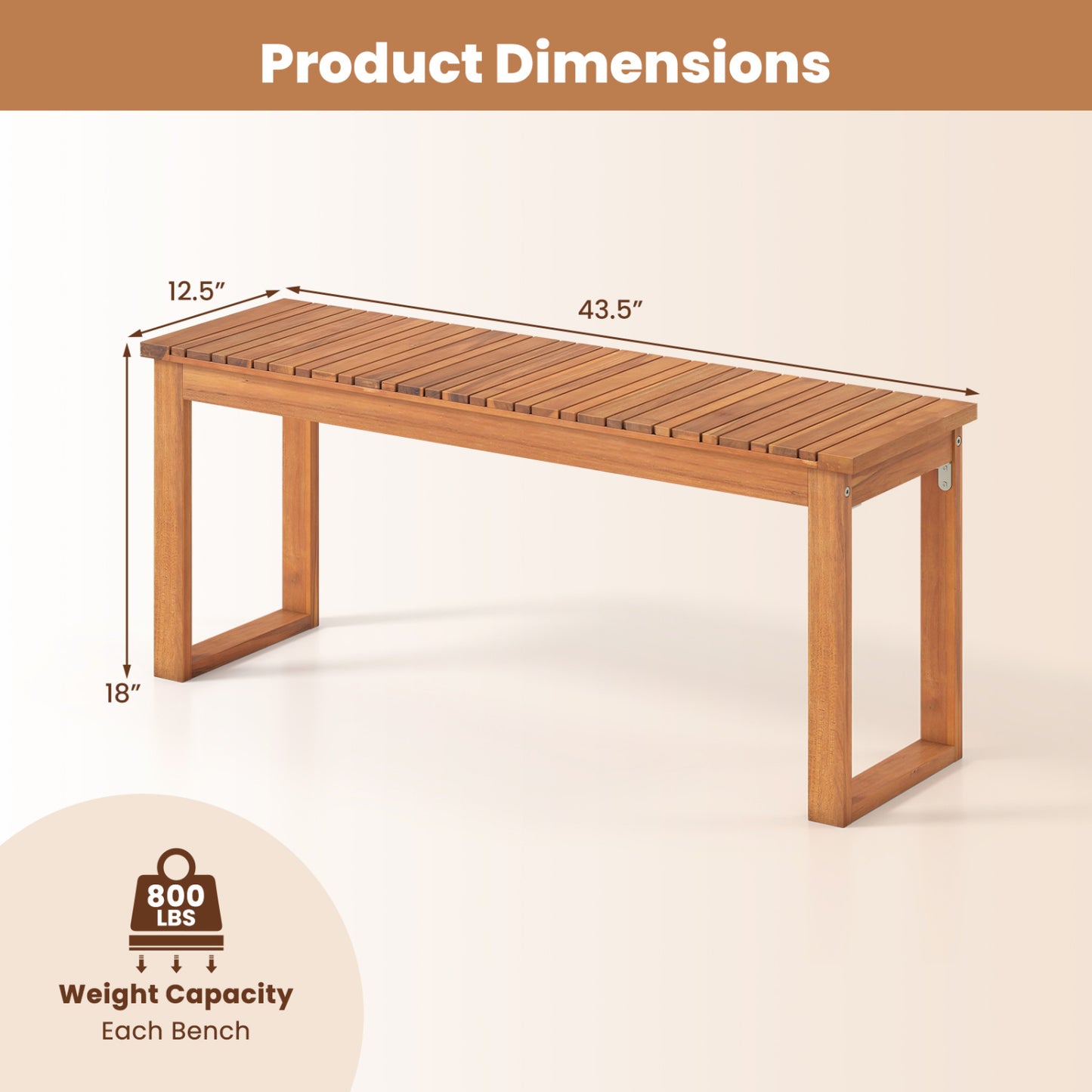 Acacia Wood Outdoor Garden Bench Set of 1/2 with Slatted Seat for Front Porch-Set of 1 Outdoor Benches at Gallery Canada