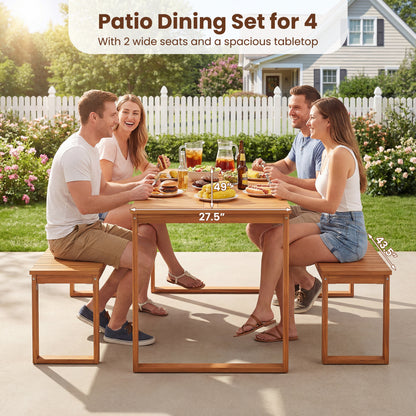 Acacia Wood Outdoor Garden Bench Set of 1/2 with Slatted Seat for Front Porch-Set of 2 Outdoor Benches at Gallery Canada