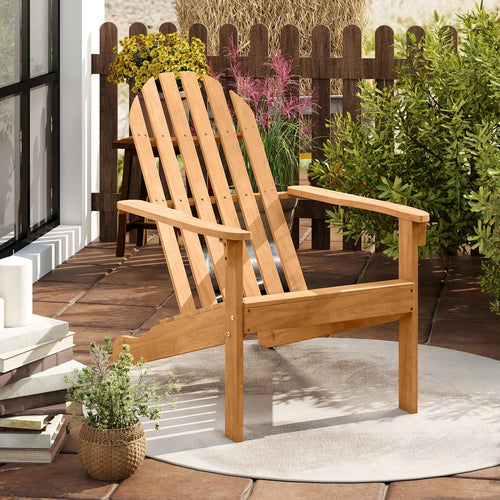 Acacia Wood Outdoor Adirondack Chair, Ergonomic Design, Natural