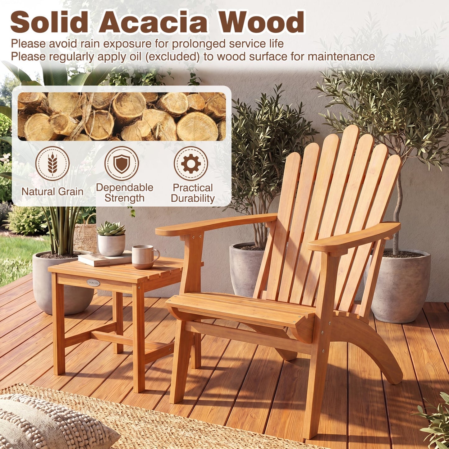 Acacia Wood Outdoor Patio Chair with 400 lbs Weight Capacity, Natural Patio Rocking Chairs & Gliders at Gallery Canada