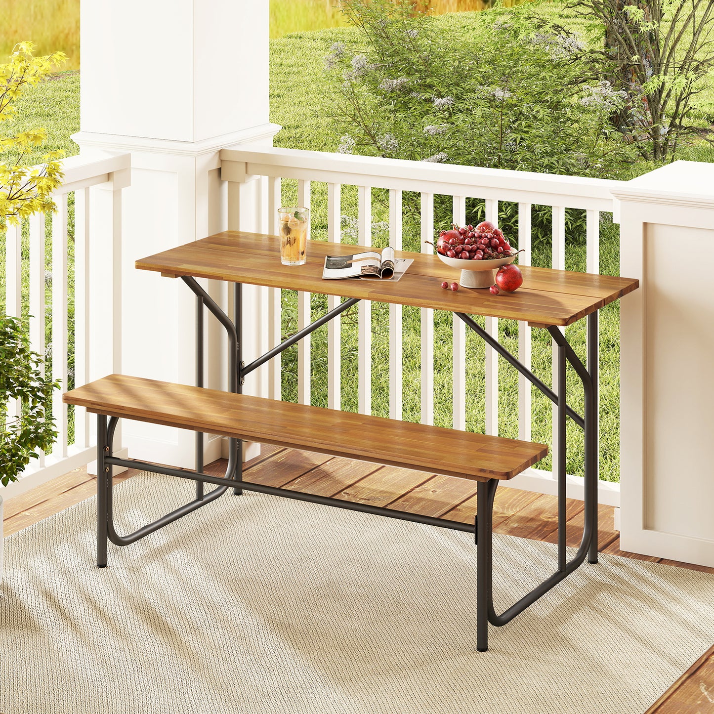 Acacia Wood Patio Table Bench, 2 Person, Natural Picnic Tables at Gallery Canada