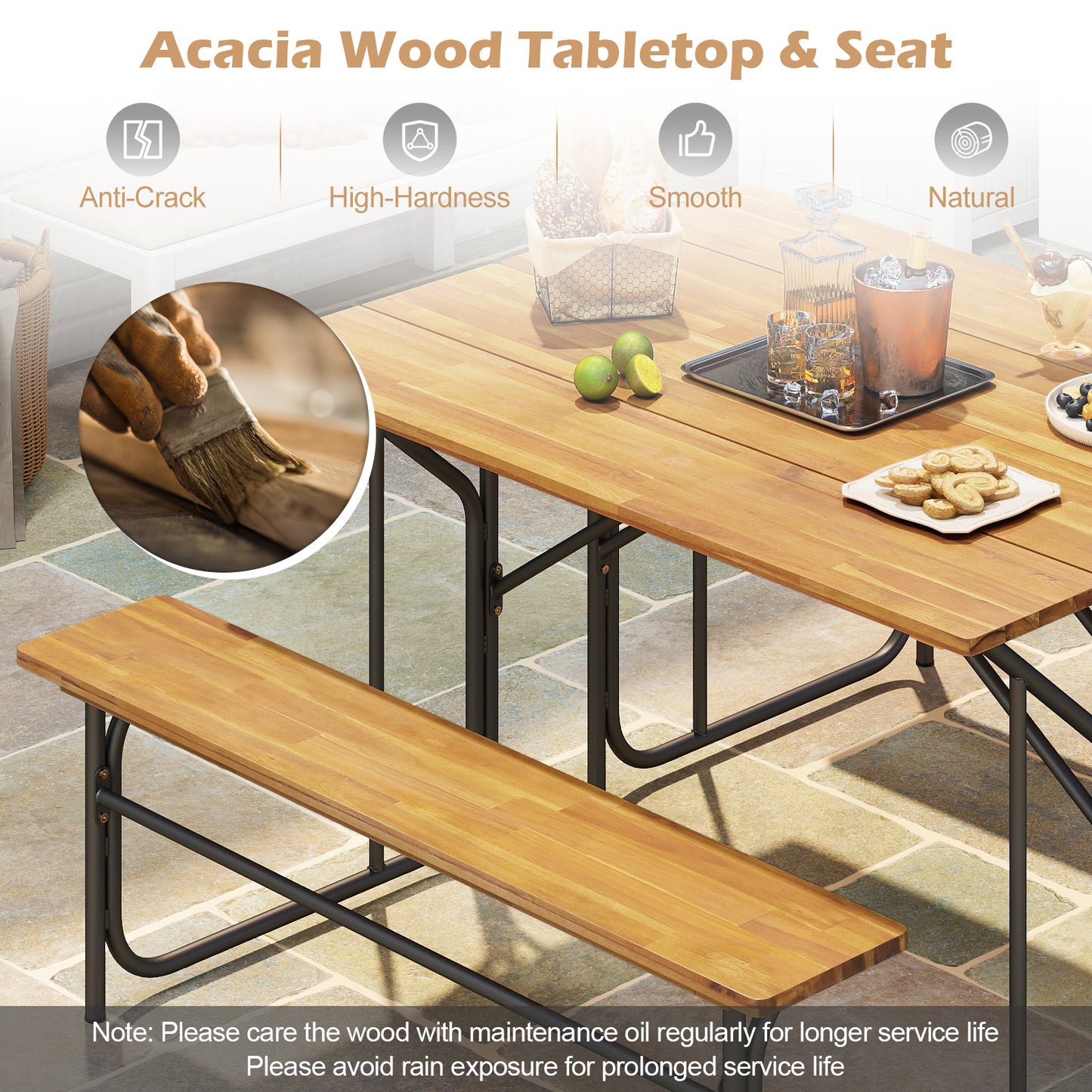 Acacia Wood Patio Table Bench, 2 Person, Natural Picnic Tables at Gallery Canada