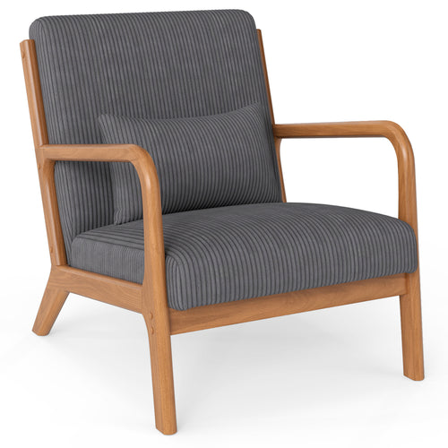 Accent Chair Corduroy Upholstered Lounge Chair with Lumbar Pillow, Gray