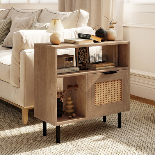 Accent Side Table With Storage Shelf, Cabinet, Natural End & Side Tables Natural at Gallery Canada