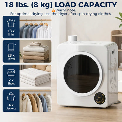 Clothes Dryer with 6 Drying Modes, Laundry Dryer with Stainless Steel Tub 18 lbs, White Dryer Machines at Gallery Canada