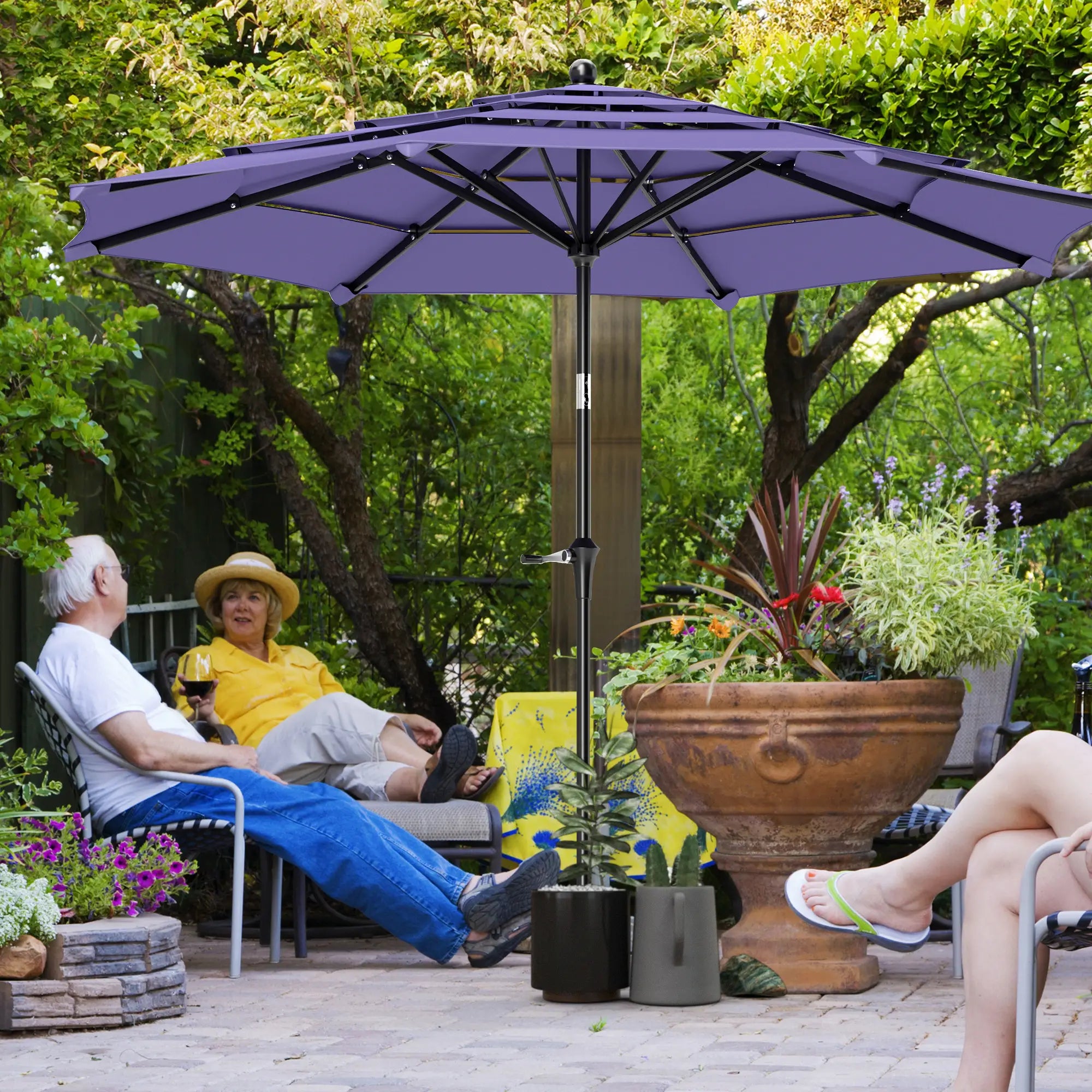 10.7FT Patio Umbrella, 8 Ribs, Crank, Push Button Tilt, Purple Sun Umbrellas at Gallery Canada