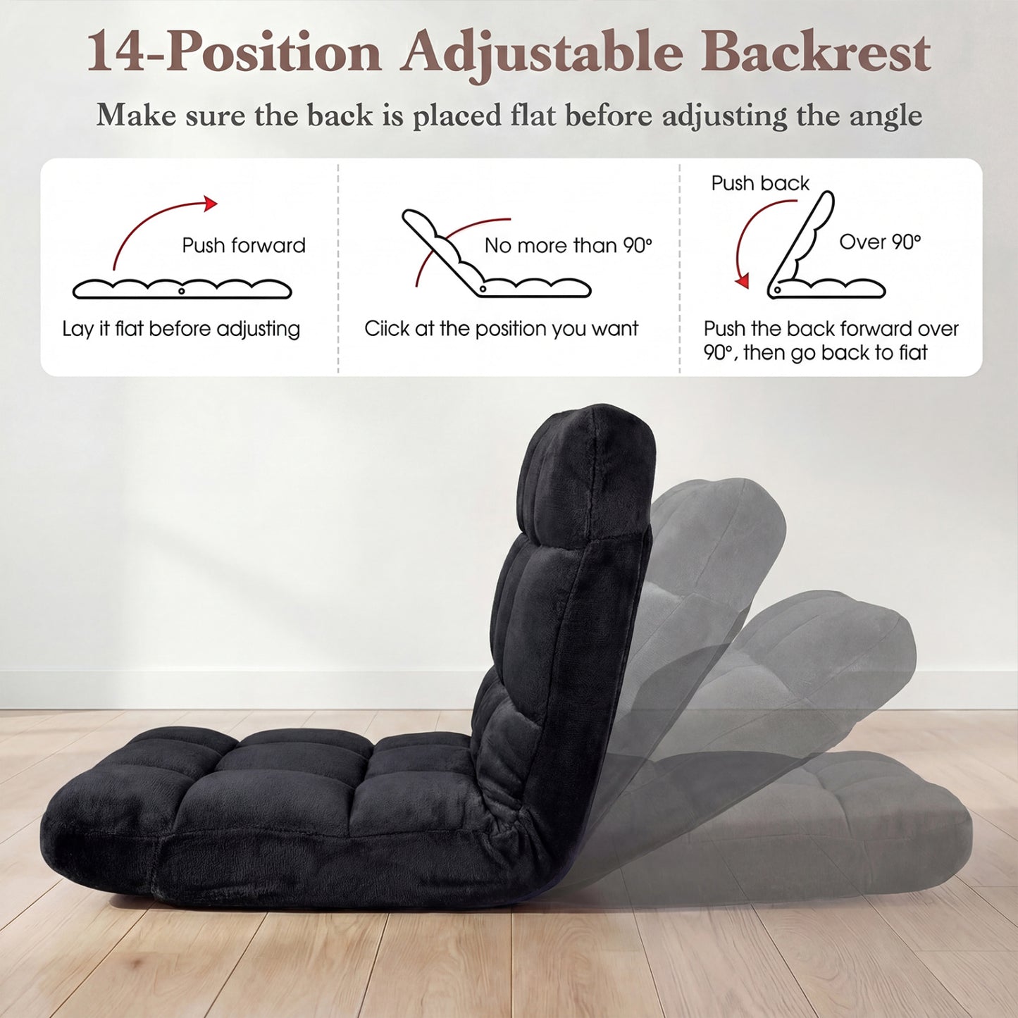 Adjustable 14-Position Floor Chair, Folding Gaming Sofa, Black Floor Chairs at Gallery Canada