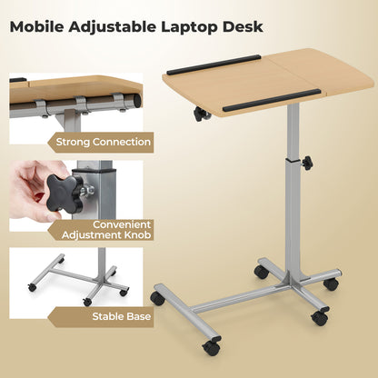 Adjustable Angle Height Rolling Laptop Table, Natural Laptop Tables & Printer Stands at Gallery Canada