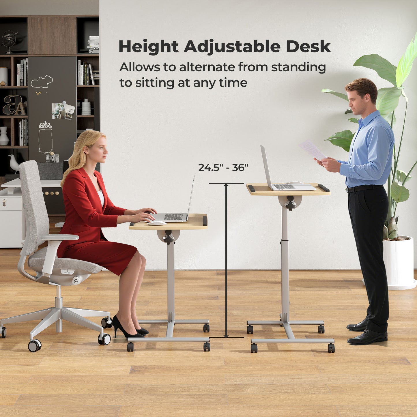 Adjustable Angle Height Rolling Laptop Table, Natural Laptop Tables & Printer Stands at Gallery Canada