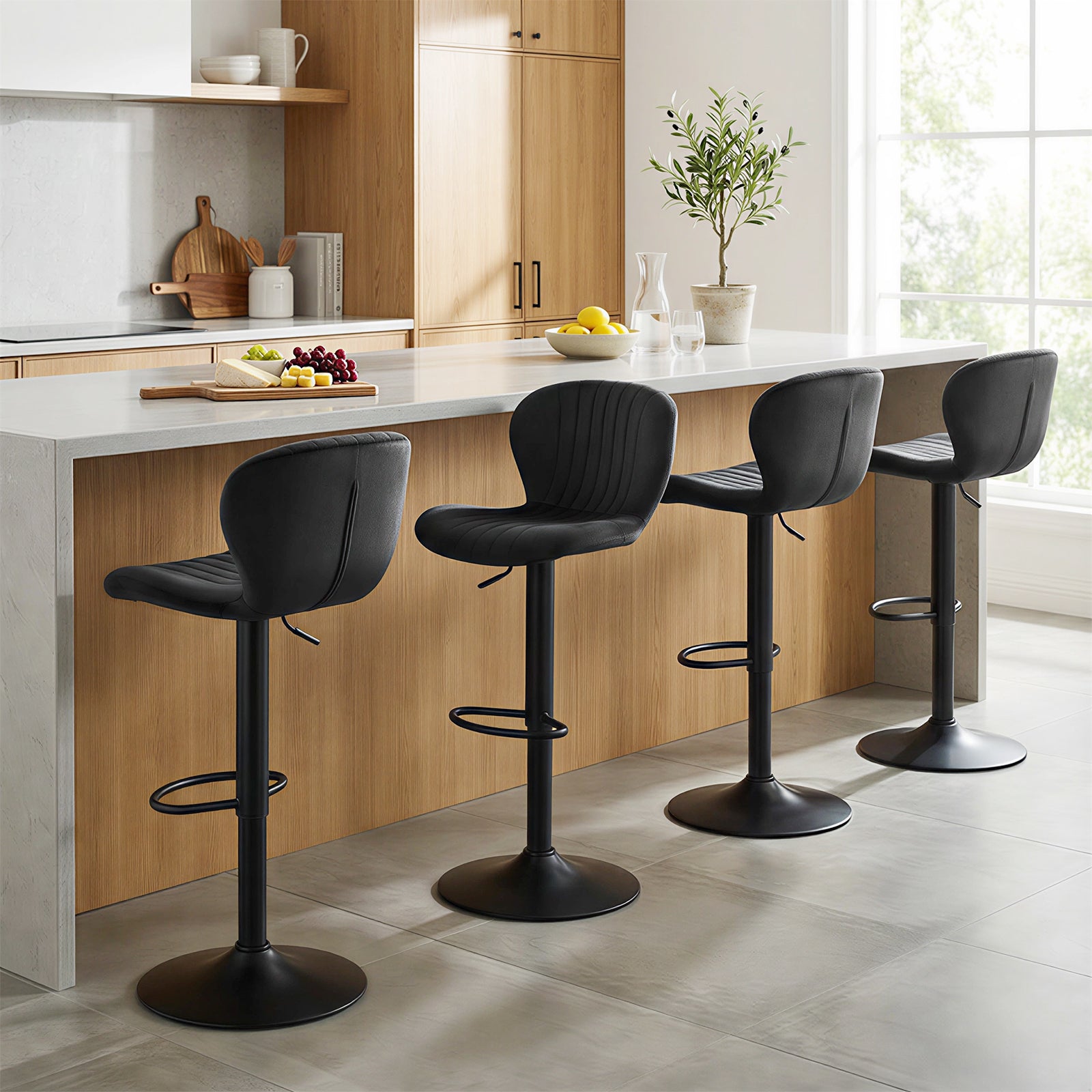 Adjustable Counter Height Chairs Set of 4 with Velvet Upholstered Backrests, Black Bar Stools at Gallery Canada