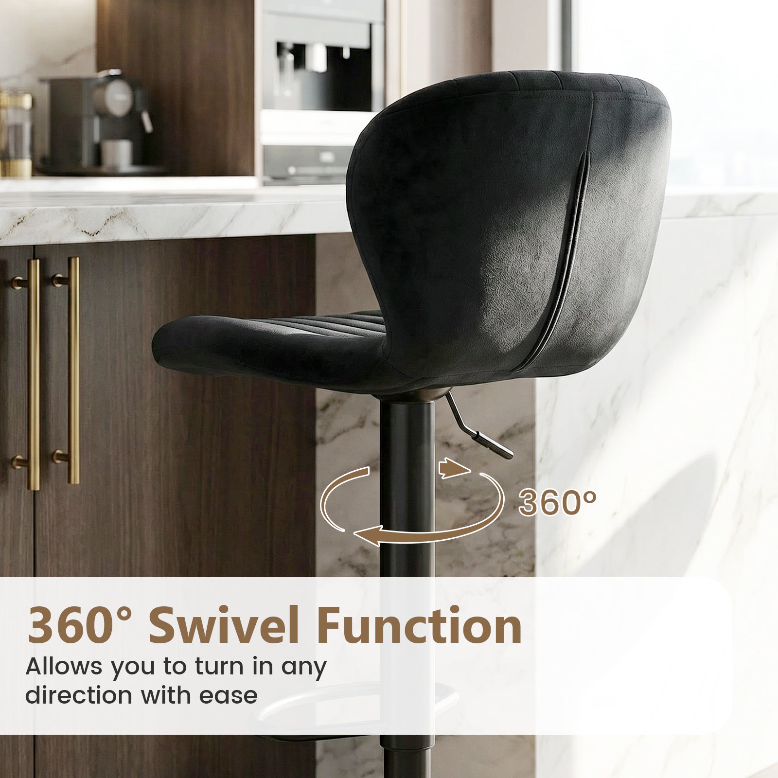 Adjustable Counter Height Chairs Set of 4 with Velvet Upholstered Backrests, Black Bar Stools at Gallery Canada