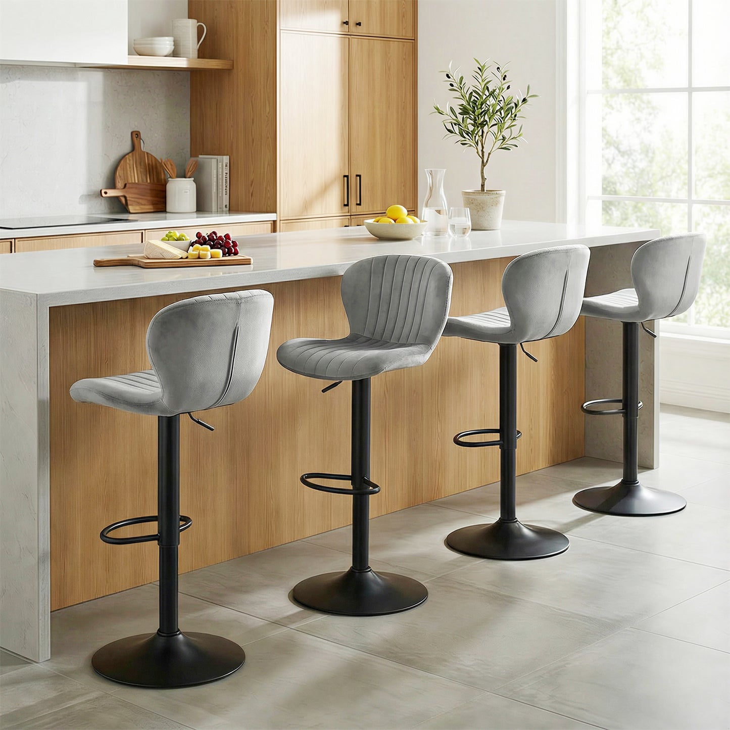Adjustable Counter Height Chairs Set of 4 with Velvet Upholstered Backrests, Gray Bar Stools at Gallery Canada