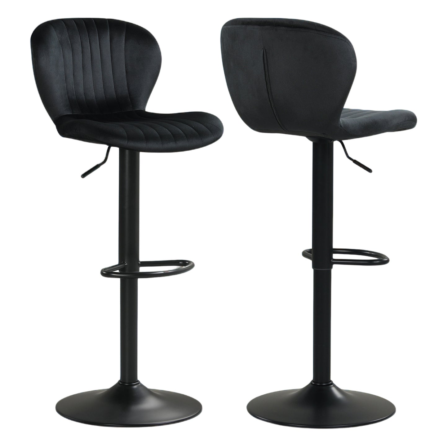 Adjustable Counter Height Chairs Set of 2 with Velvet Upholstered Backrests, Black Bar Stools Black at Gallery Canada