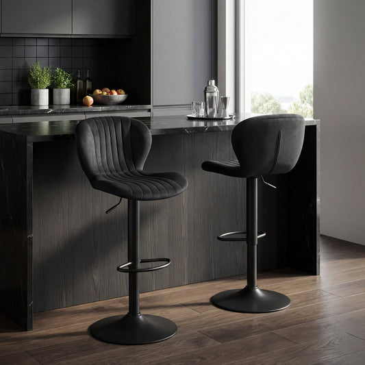 Adjustable Counter Height Chairs Set of 2 with Velvet Upholstered Backrests, Black Bar Stools Black at Gallery Canada