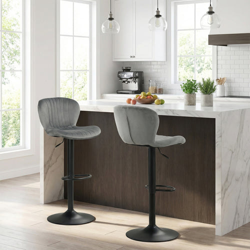 Adjustable Counter Height Chairs Set of 2 with Velvet Upholstered Backrests, Gray