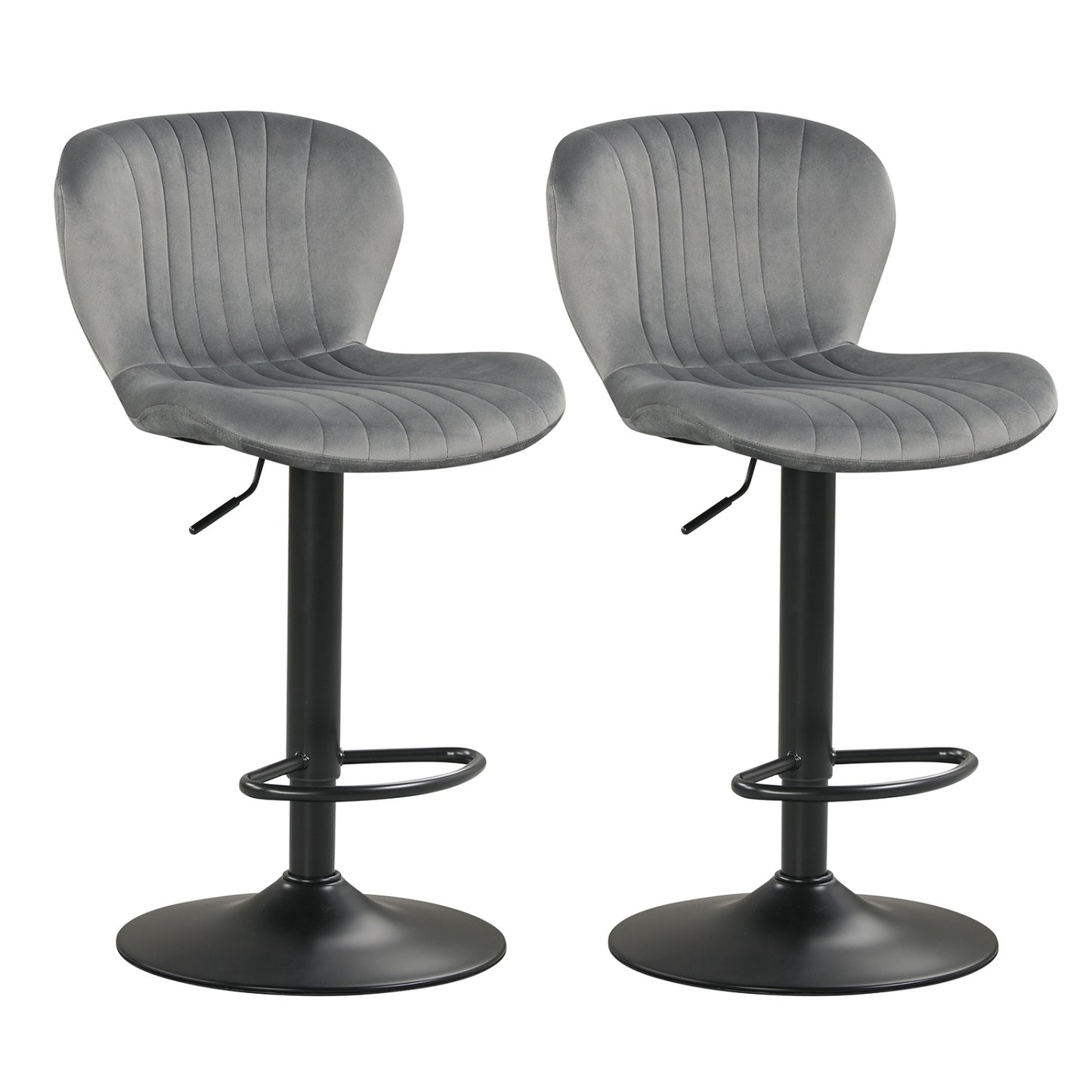 Adjustable Counter Height Chairs Set of 2 with Velvet Upholstered Backrests, Gray Bar Stools Gray at Gallery Canada