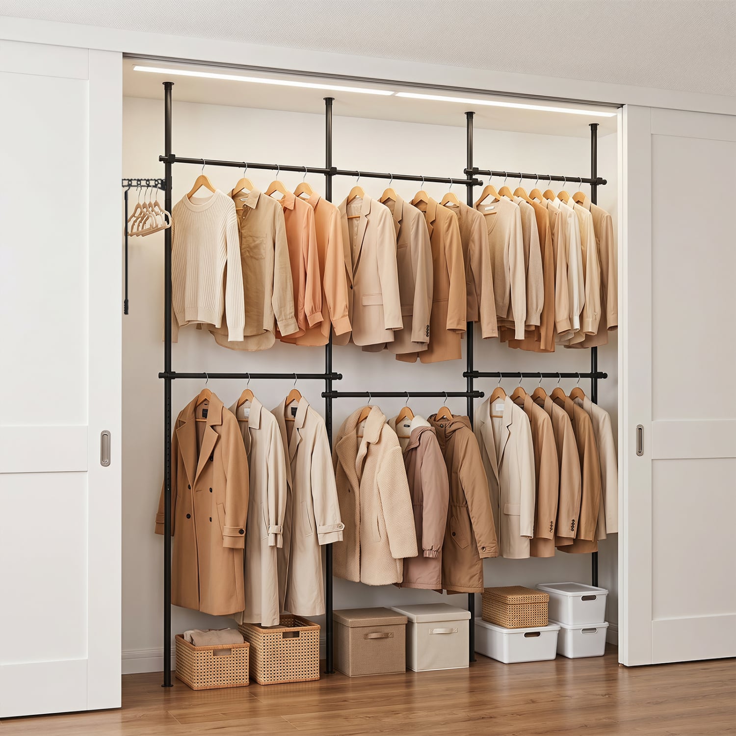 Adjustable Floor to Ceiling Clothes Rack with 6 Hanging Rods, Black Coat Racks & Hall Trees at Gallery Canada