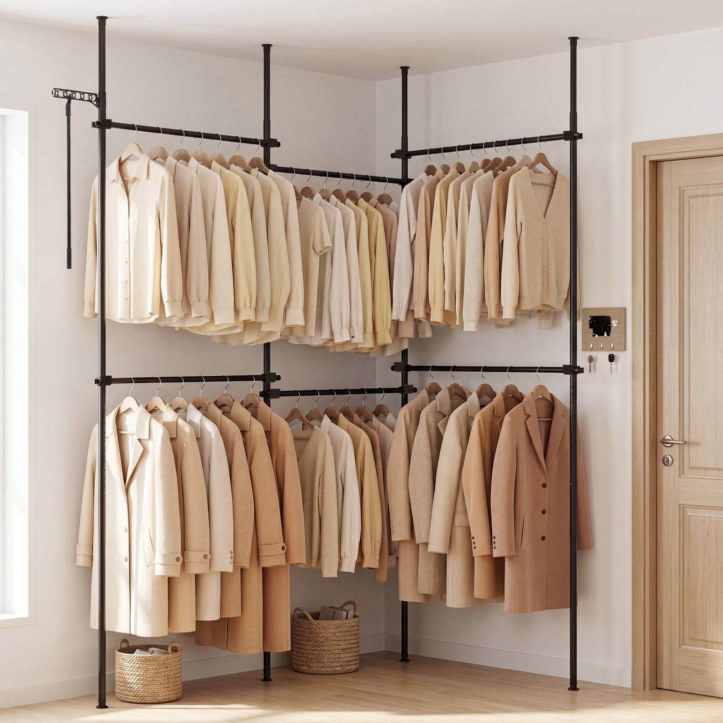 Adjustable Floor to Ceiling Clothes Rack with 6 Hanging Rods, Black Coat Racks & Hall Trees at Gallery Canada