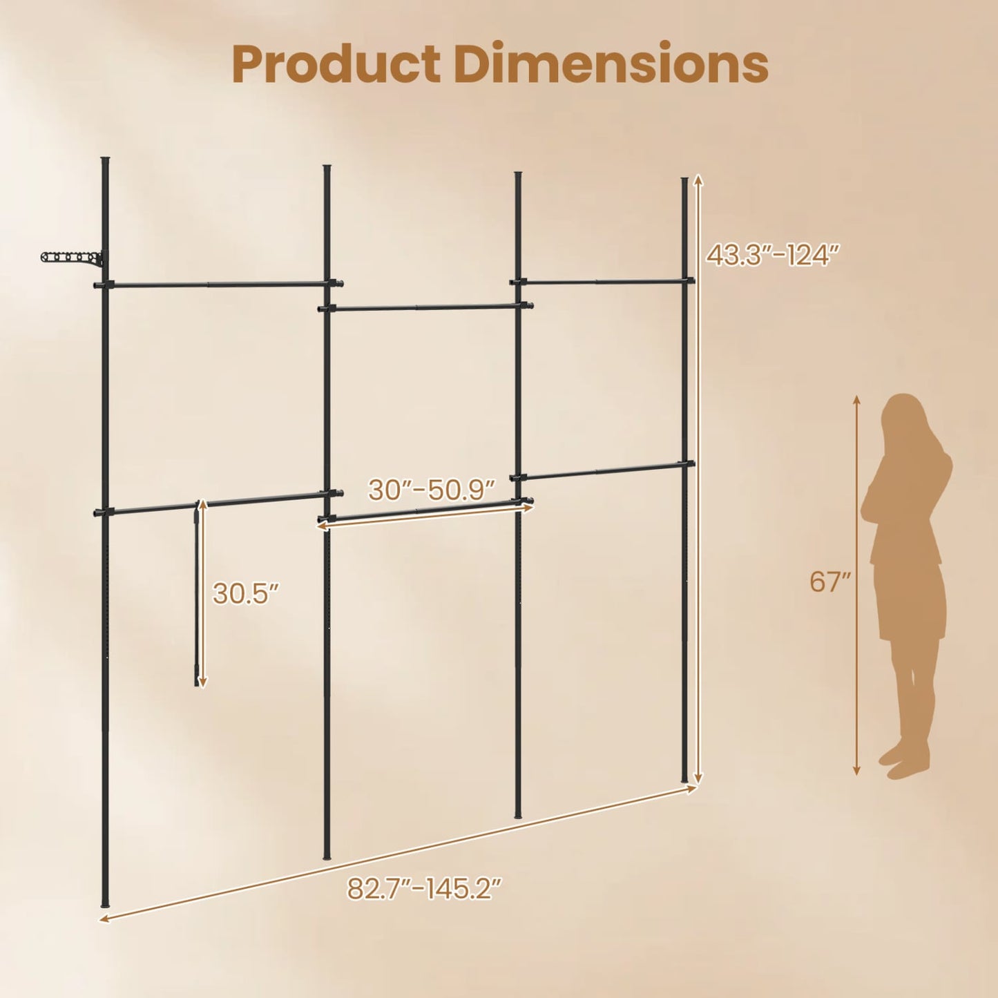 Adjustable Floor to Ceiling Clothes Rack with 6 Hanging Rods, Black Coat Racks & Hall Trees at Gallery Canada