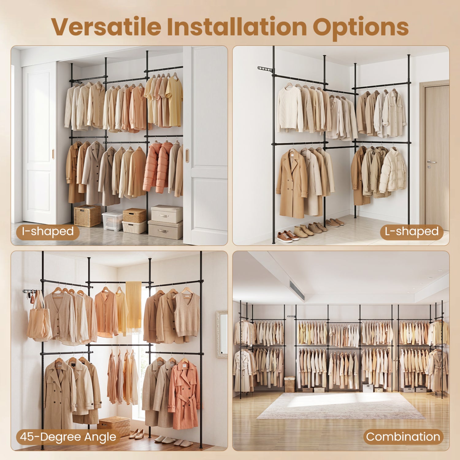 Adjustable Floor to Ceiling Clothes Rack with 6 Hanging Rods, Black Coat Racks & Hall Trees at Gallery Canada