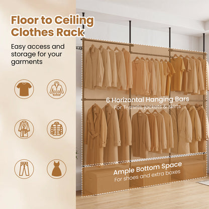 Adjustable Floor to Ceiling Clothes Rack with 6 Hanging Rods, Black Coat Racks & Hall Trees at Gallery Canada