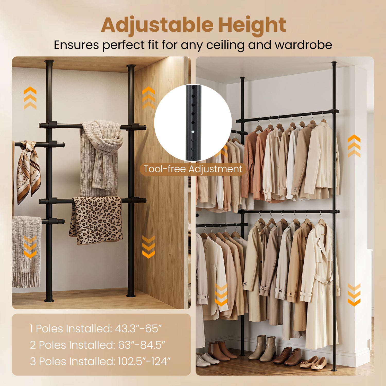 Adjustable Floor to Ceiling Clothes Rack with 6 Hanging Rods, Black Coat Racks & Hall Trees at Gallery Canada