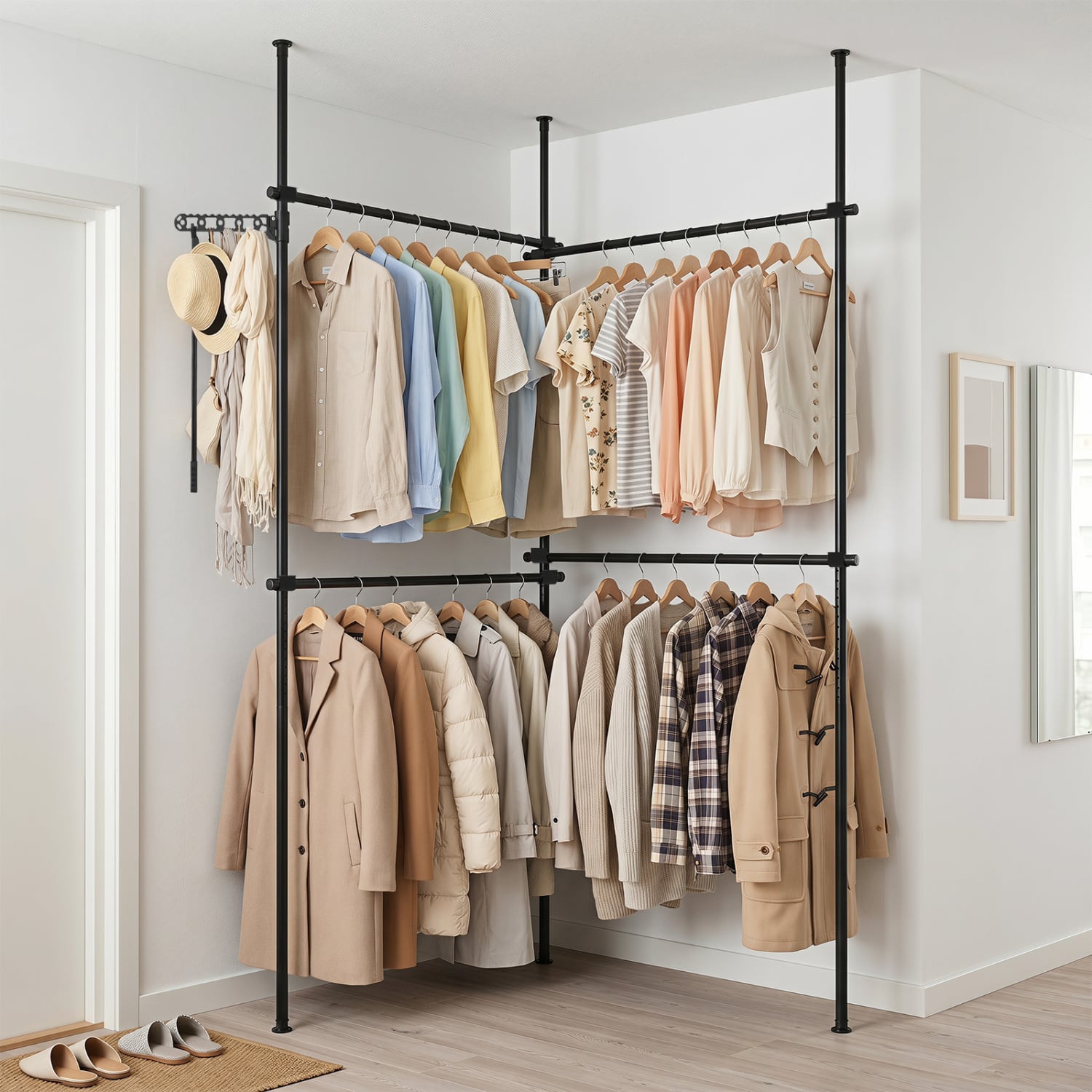 Adjustable Floor to Ceiling Clothes Rack, Black Coat Racks & Hall Trees at Gallery Canada