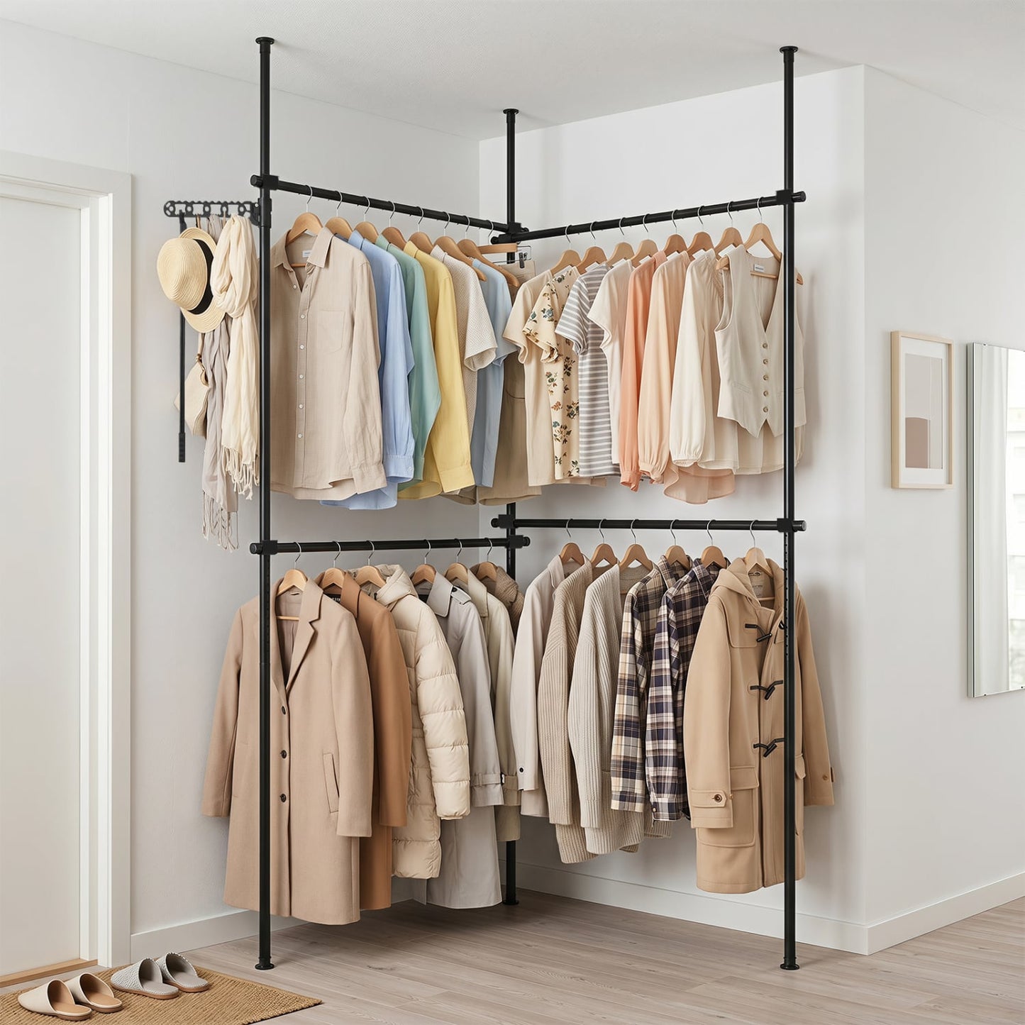 Adjustable Floor to Ceiling Clothes Rack, Black Coat Racks & Hall Trees at Gallery Canada
