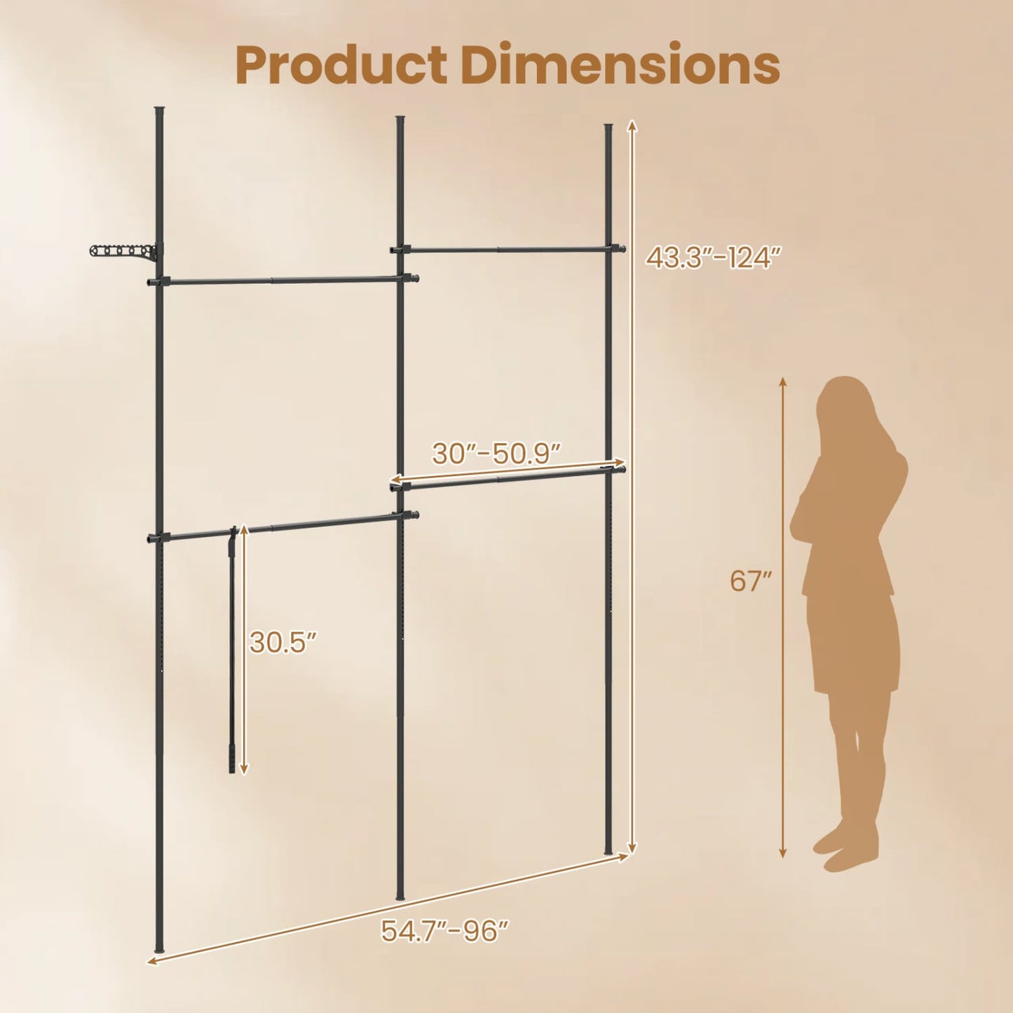 Adjustable Floor to Ceiling Clothes Rack, Black Coat Racks & Hall Trees at Gallery Canada