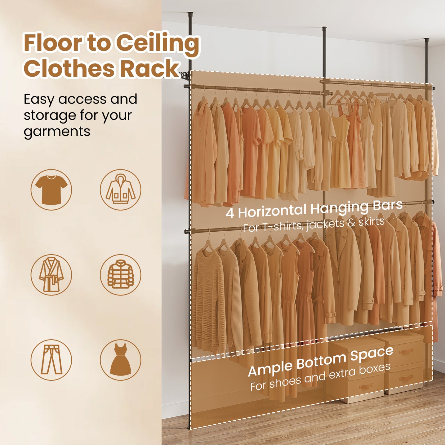 Adjustable Floor to Ceiling Clothes Rack, Black Coat Racks & Hall Trees at Gallery Canada